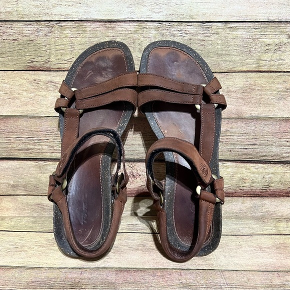 Teva Brown Leather Wedge Sandals - Picture 7 of 8